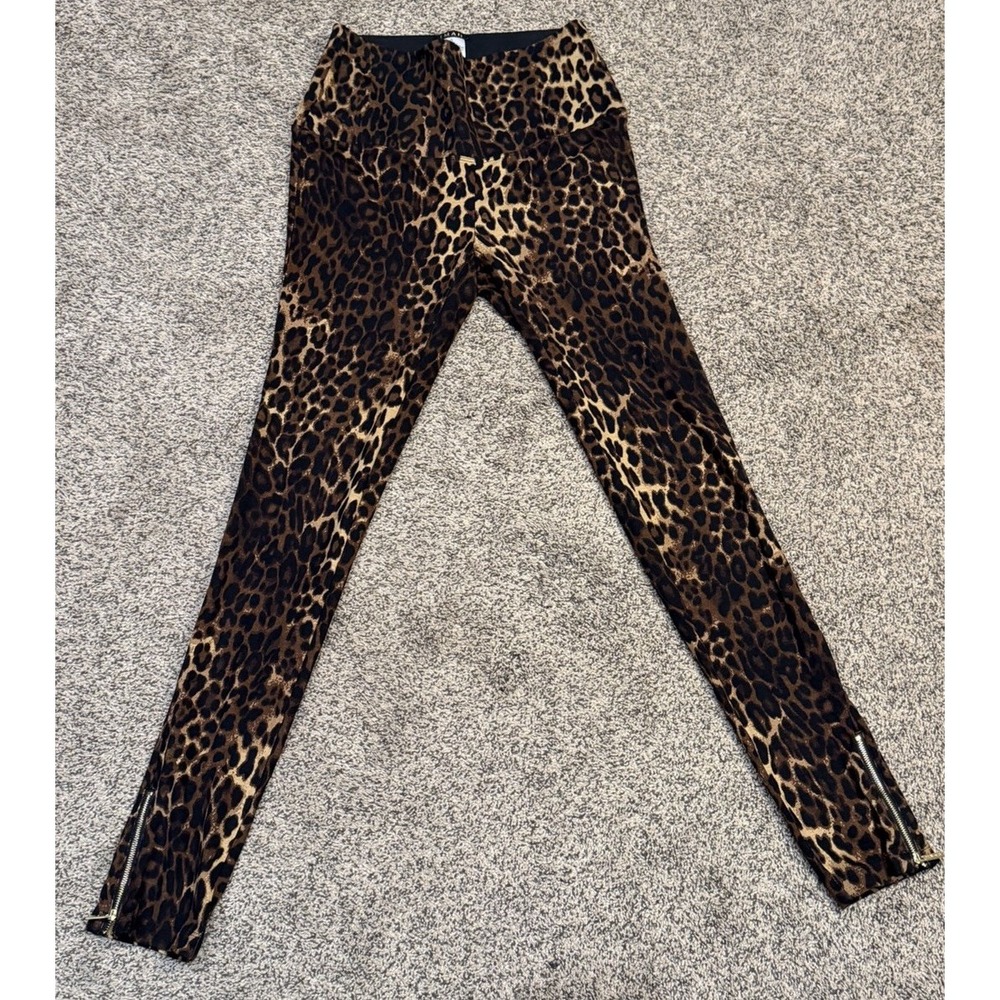 IMAN Black Brown Leopard Animal Print Zip Ankle High Rise Leggings Size Small